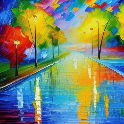 Colourful path with green, red, and yellow trees after rain fall promoting peace of mind.