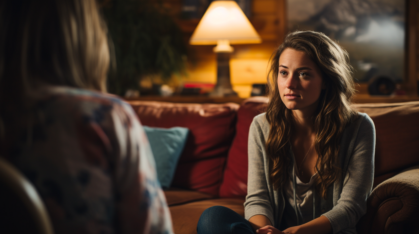 Female adult speaking to her therapist about her social anxiety.